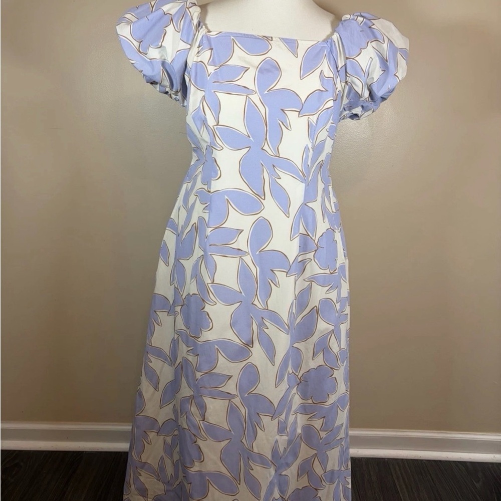 Lavender and White Floral Maxi Dress with Puff Sleeves